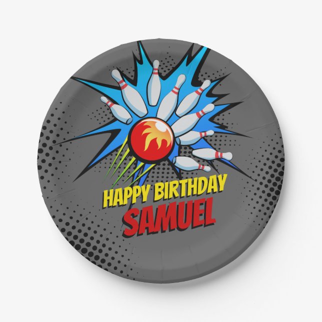 Bowling Birthday Party Paper Plates (Front)