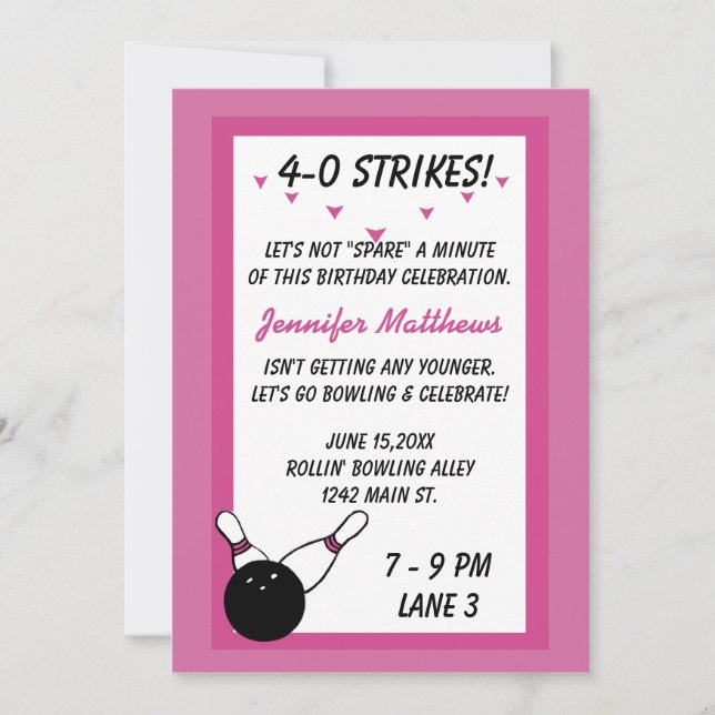Bowling Birthday Party Pink Age customizable Invitation (Front)