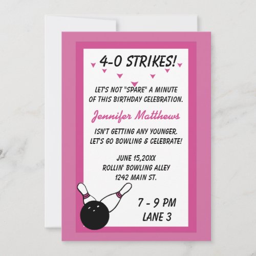 Bowling Birthday Party Pink Age customizable Invitation