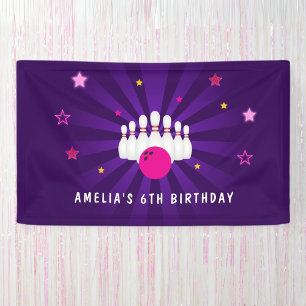 Bowling Birthday Party Purple Pink Stars Banner