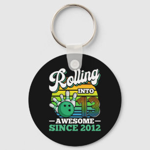 Bowling Birthday Party Rolling Into 13 Years 13th  Keychain