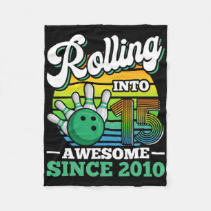 Bowling Birthday Party Rolling Into 15 Years 15th Fleece Blanket