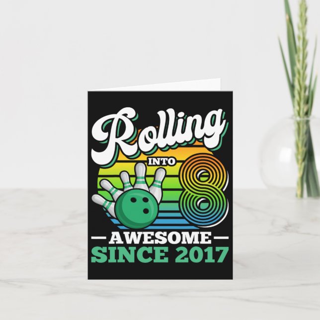 Bowling Birthday Party Rolling Into 8 Years Boy 8t Card (Front)