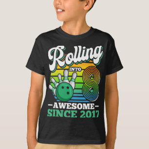 Bowling Birthday Party Rolling Into 8 Years Boy 8t T-Shirt