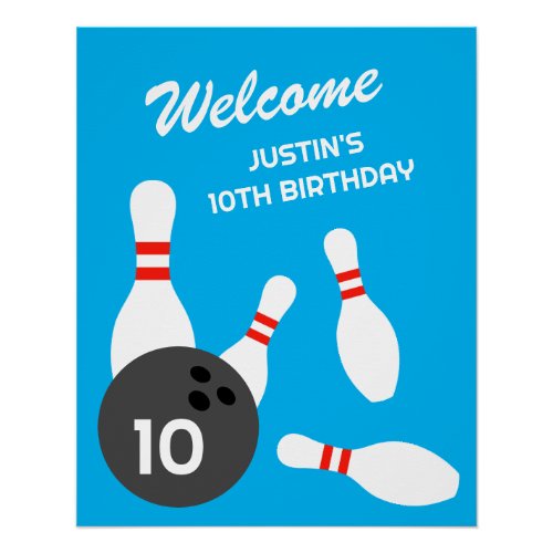Bowling Birthday party template poster sign