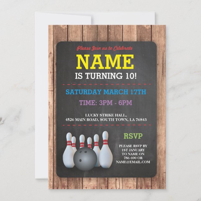Bowling Birthday Party Tenpin Boys Girls Invite (Front)