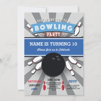 Bowling Birthday Party Tenpin Boys Girls Invite
