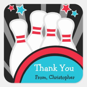 Bowling Birthday Party Thank You Stickers by eventfulcards at Zazzle