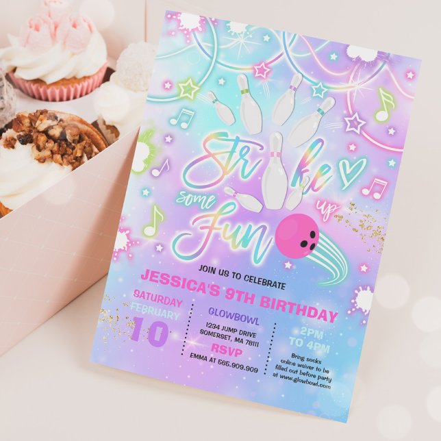 Bowling Birthday Party Tie Dye Glow Bowling Party Invitation (Creator Uploaded)