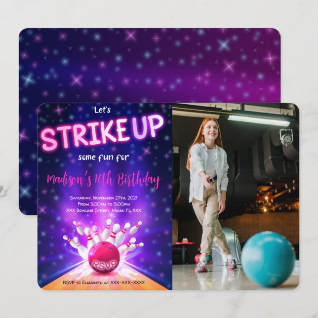 Bowling Birthday Photo Invitation (Front/Back)