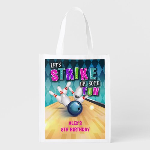 Bowling Birthday Reusable Tote Bag _ Girl