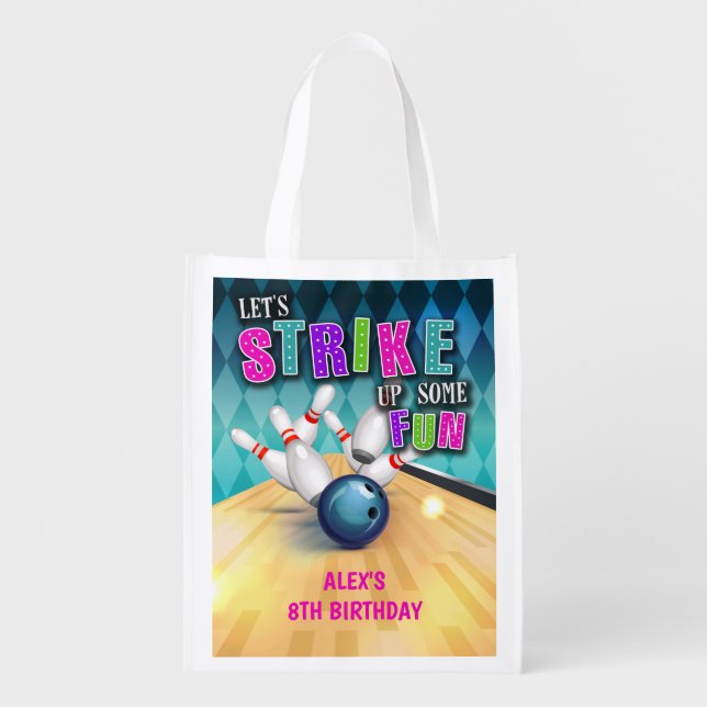 Bowling Birthday Reusable Tote Bag - Girl (Front)
