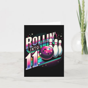 Bowling Birthday Rollin Into 11 Party 11th Bday Re Card