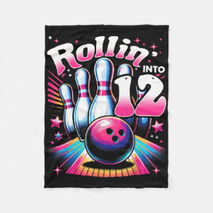 Bowling Birthday Rollin Into 12 Party 12th Bday Re Fleece Blanket