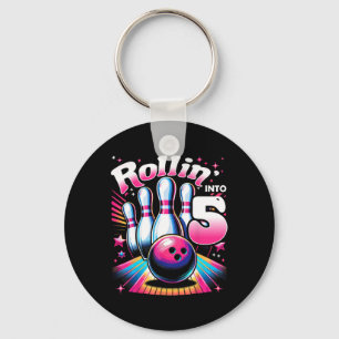 Bowling Birthday Rollin Into 5 Party 5th Birthday Keychain