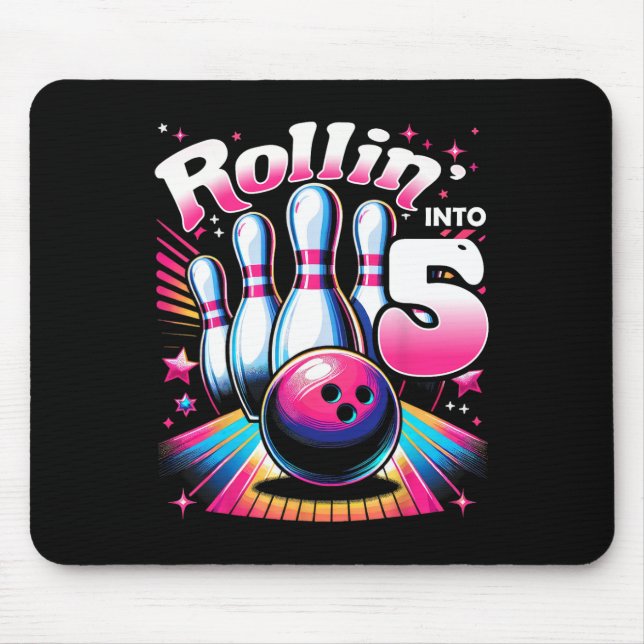 Bowling Birthday Rollin Into 5 Party 5th Birthday  Mouse Pad (Front)