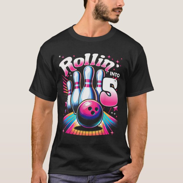 Bowling Birthday Rollin Into 5 Party 5th Birthday  T-Shirt (Front)