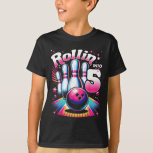 Bowling Birthday Rollin Into 5 Party 5th Birthday  T-Shirt