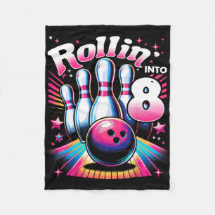 Bowling Birthday Rollin Into 8 Party 8th Birthday  Fleece Blanket
