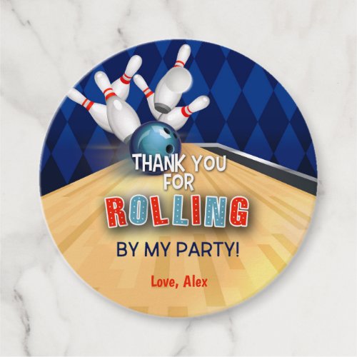 Bowling Birthday Round Favor Tag _ Boy_ Rolling By