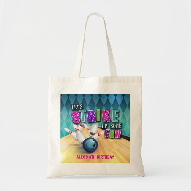 Bowling Birthday Tote Bag - Girl (Front)