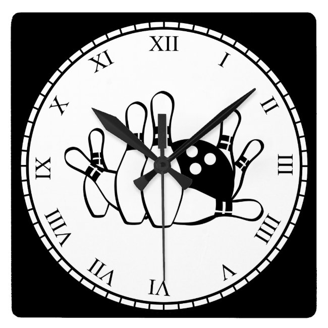 Bowling Black and White Sports Clock