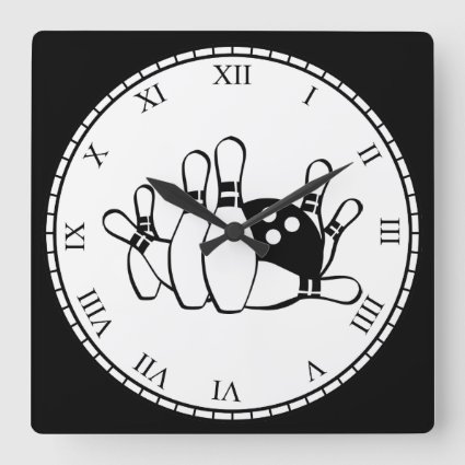 Bowling Black and White Sports Clock
