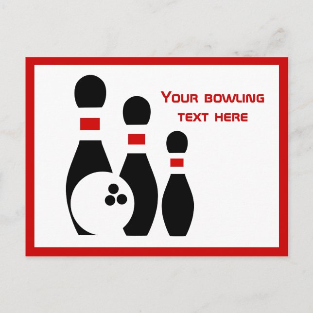 Bowling black ball and pins postcard (Front)