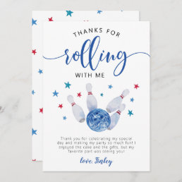 Bowling Blue Birthday Thanks For Rolling With Me  Thank You Card
