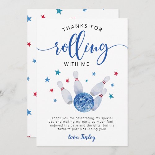 Bowling Blue Birthday Thanks For Rolling With Me  Thank You Card