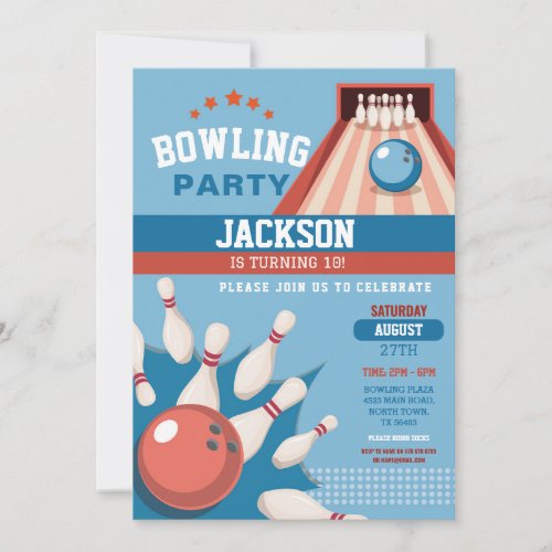 Bowling Blue Strike Fun Bowl Boys Birthday  Invitation