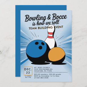 Bowling Bocce Team Building Church Business Blue Invitation