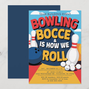 Bowling Bocce Team Building Church Business Bold Invitation