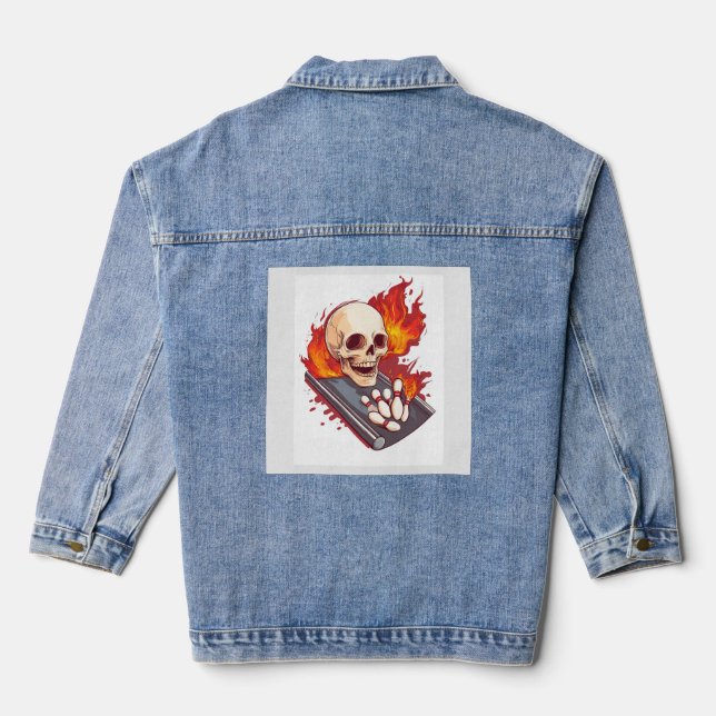 Bowling Bones � Funny Sports Skull Denim Jacket (Back)