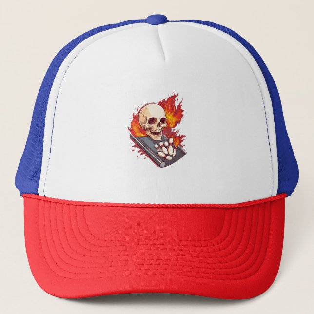Bowling Bones – Funny Sports Skull Trucker Hat (Front)