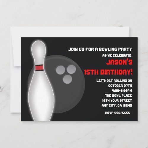 Bowling Bowl Birthday Party Invitation Boy or Girl