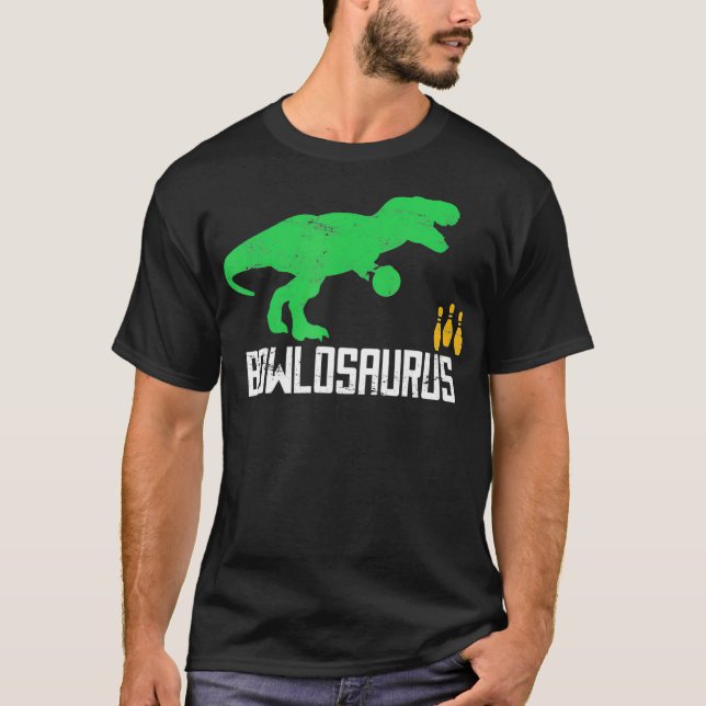 Bowling Bowler Dinosaur Player Ball Pin T-Shirt (Front)
