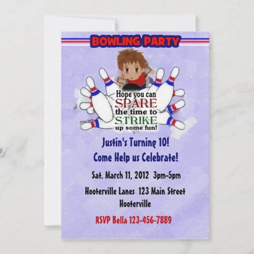 Bowling Boy Birthday Invitation