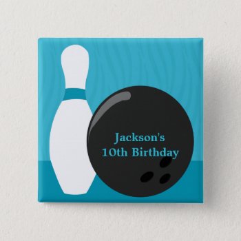 Bowling Boy Birthday Party Button by SpecialOccasionCards at Zazzle