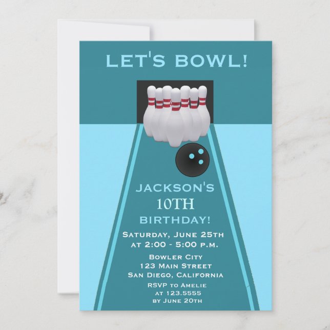 Bowling Boy Birthday Party Invitation (Front)