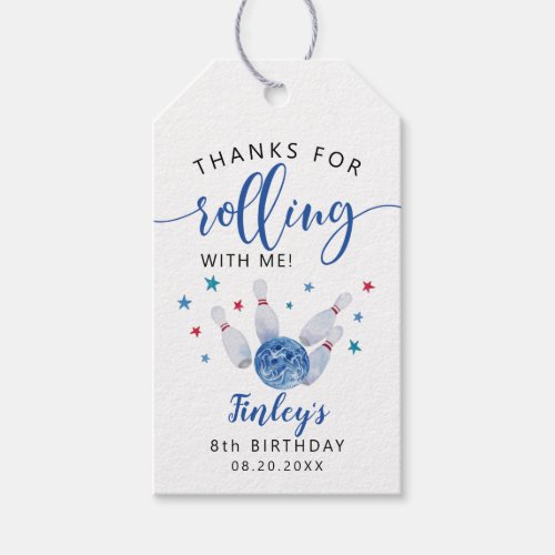 Bowling Boy Birthday Party Thanks For Rolling  Gift Tags