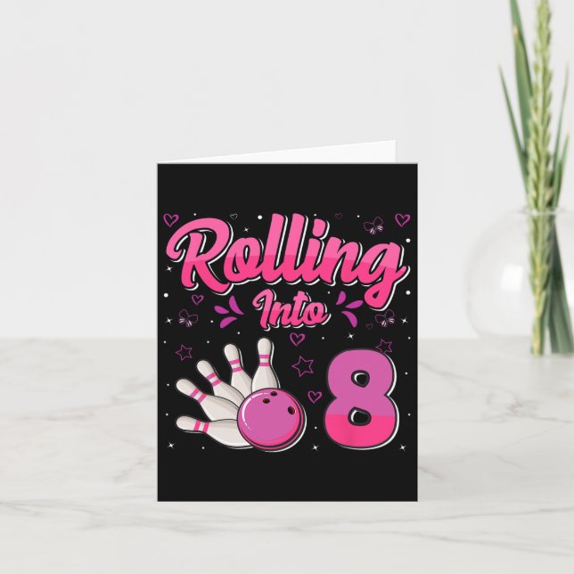 Bowling Boy Girl Birthday Rolling Into 8 Funny 8th Card (Front)