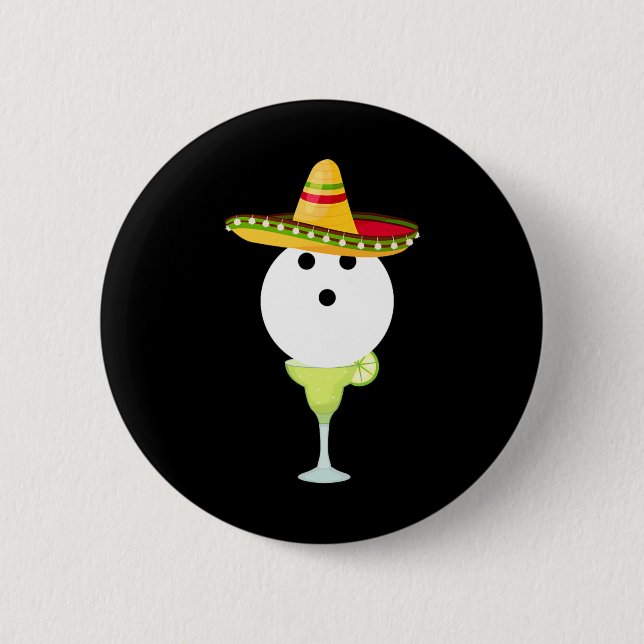 Bowling Byll With Sombrero And Margarita Sport Cin Button (Front)