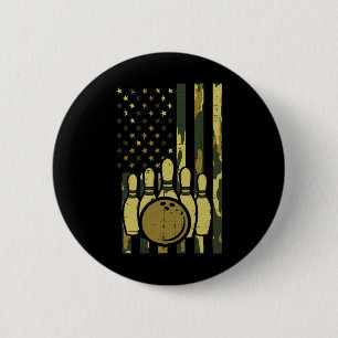Bowling Camo American Flag Patriotic Bowler Women  Button