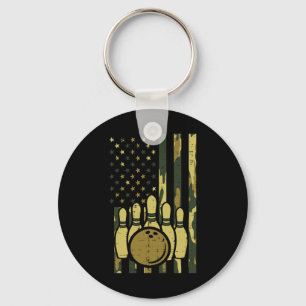 Bowling Camo American Flag Patriotic Bowler Women Keychain