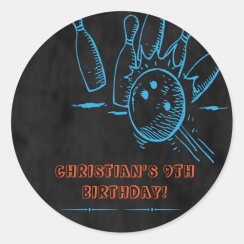 Bowling Chalkboard Birthday Party Stickers