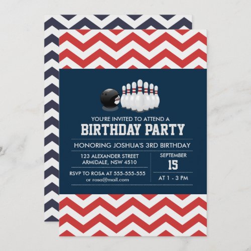 Bowling chevron sport birthday boy invitation