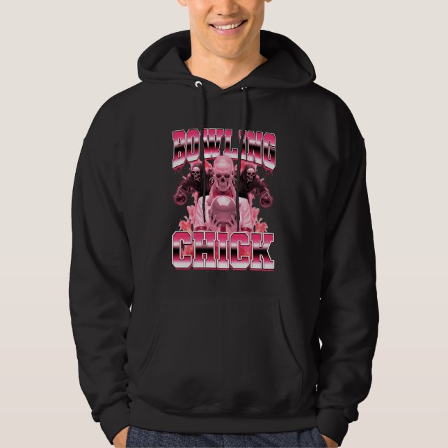 Bowling Chick Bowler 90s Bootleg Style Hoodie (Front)
