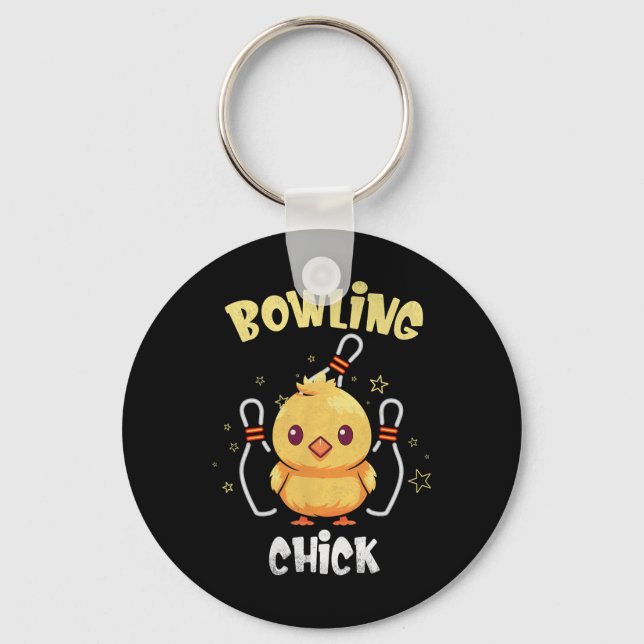 Bowling Chick Funny Chicken Athlete Bowler Men Wom Keychain (Front)