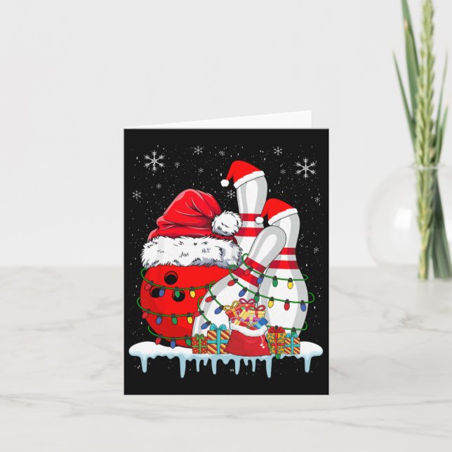 Bowling Christmas Bowling Santa Hat Christmas Ligh Card (Front)